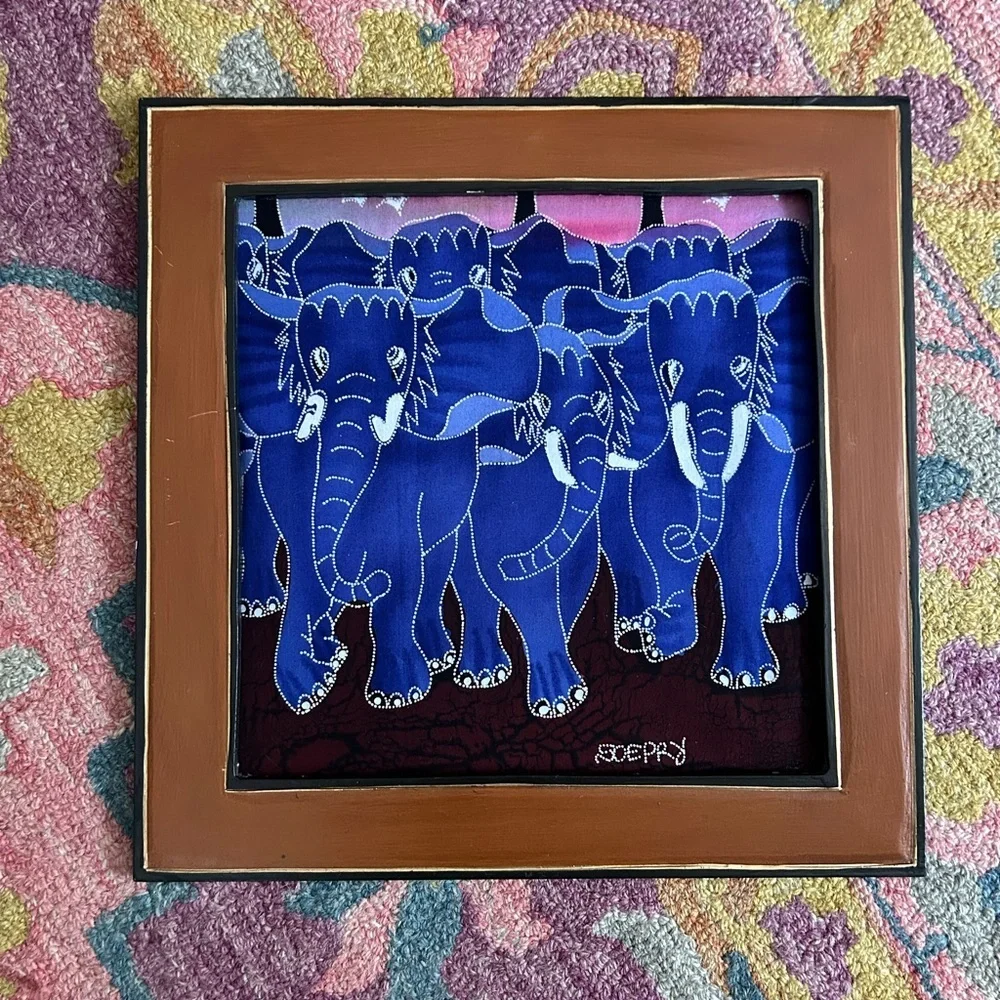 Contemporary Batik 90’s A Herd of Elephants 15.5" X 15.5" - Picture 8 of 16